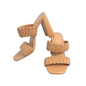 Rouge Helium Women's Brown Tan Chunky Heel Braided Open Toe Heels Size 8.5